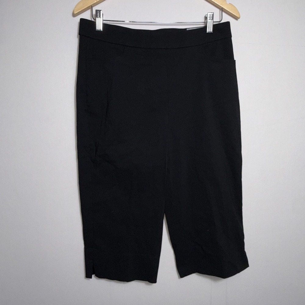 NEW Alfred Dunner Tummy Slimming Pull On Capri‎ Pant Stretch Petite 10 Black